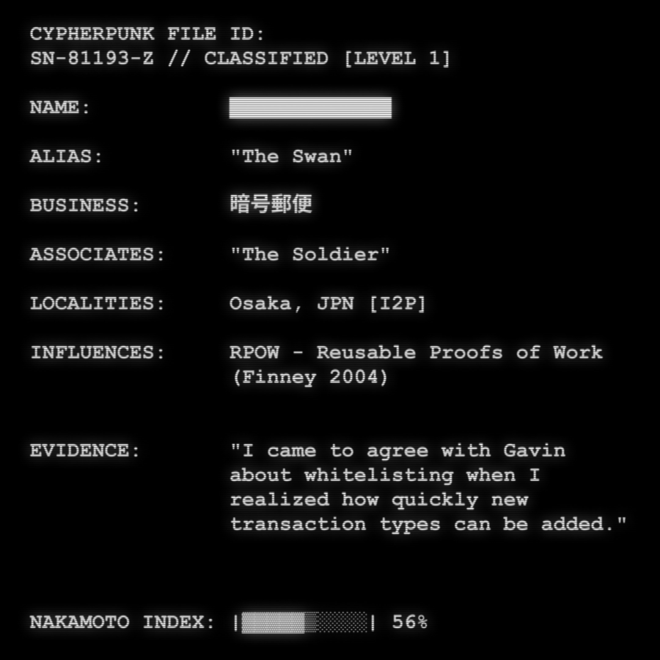 CYPHERPUNK FILES token #105 for The Swan