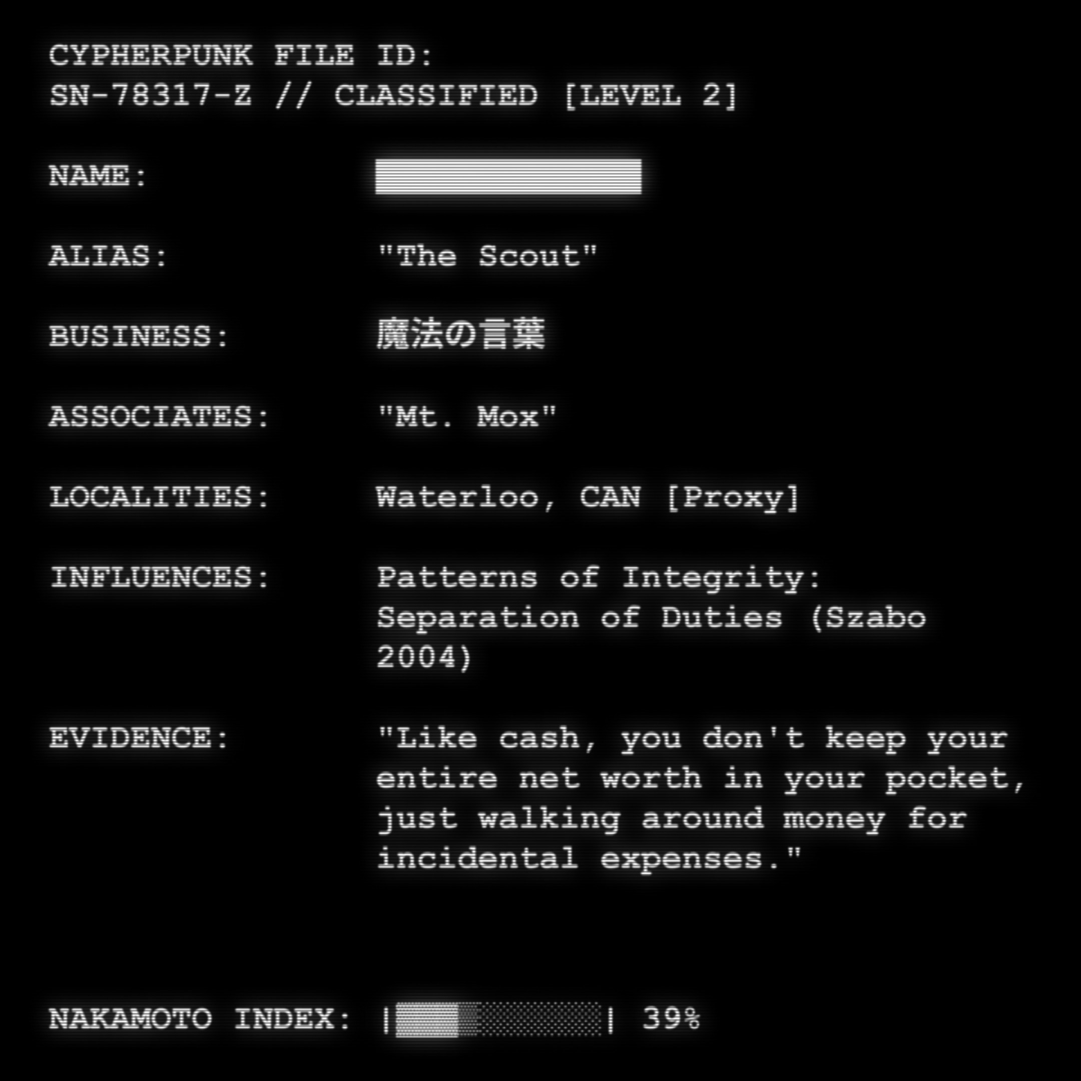 CYPHERPUNK FILES token #14 for The Scout