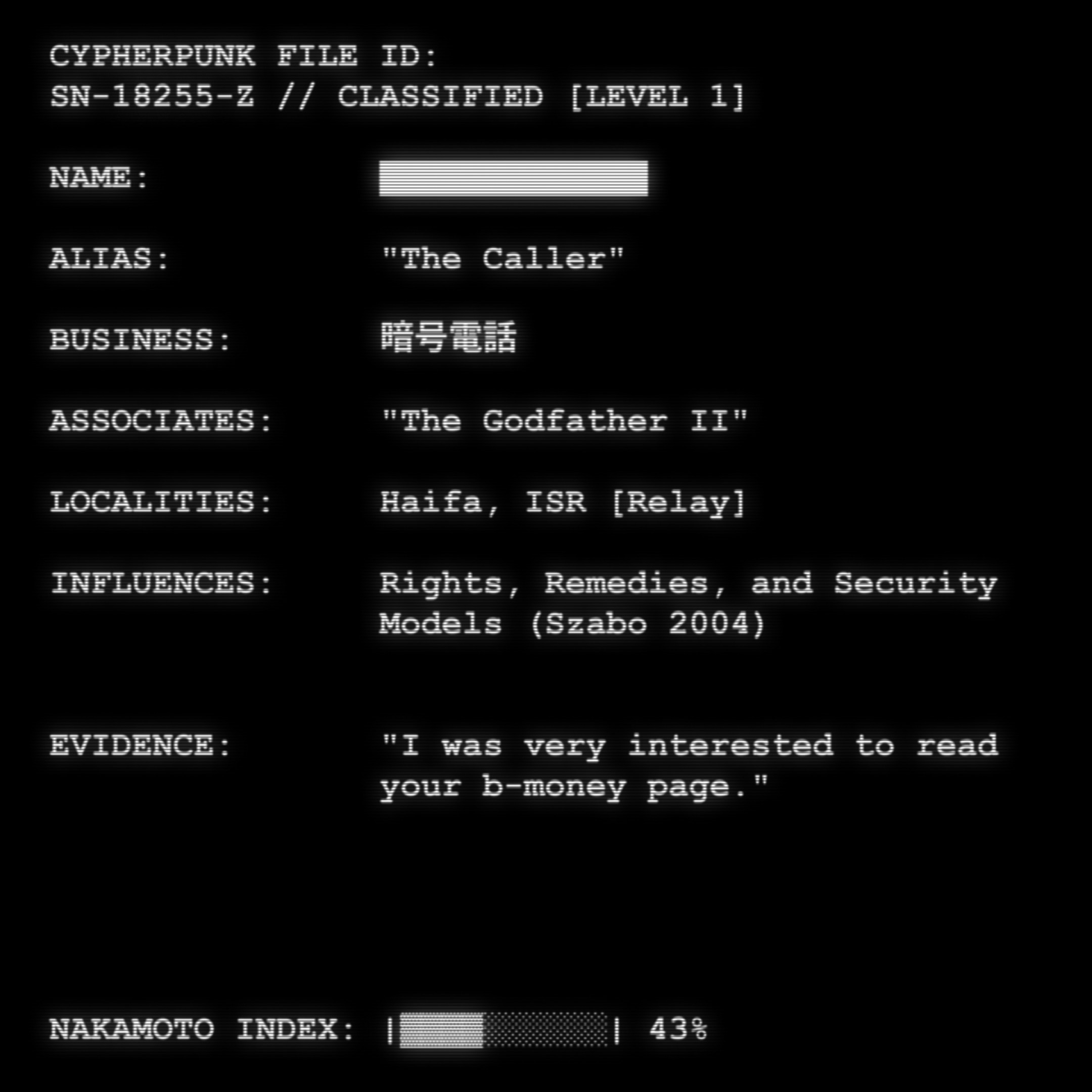 CYPHERPUNK FILES token #279 for The Caller