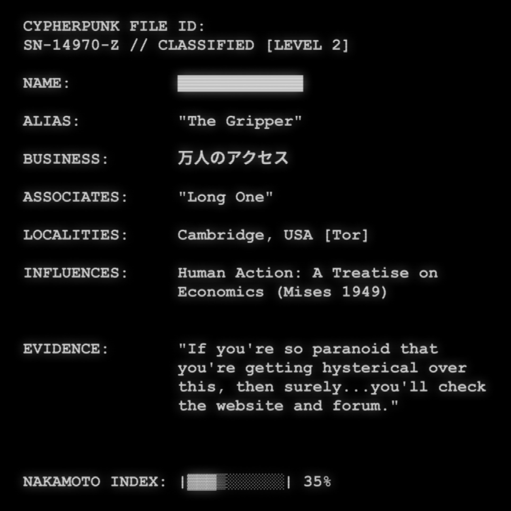 CYPHERPUNK FILES token #28 for The Gripper