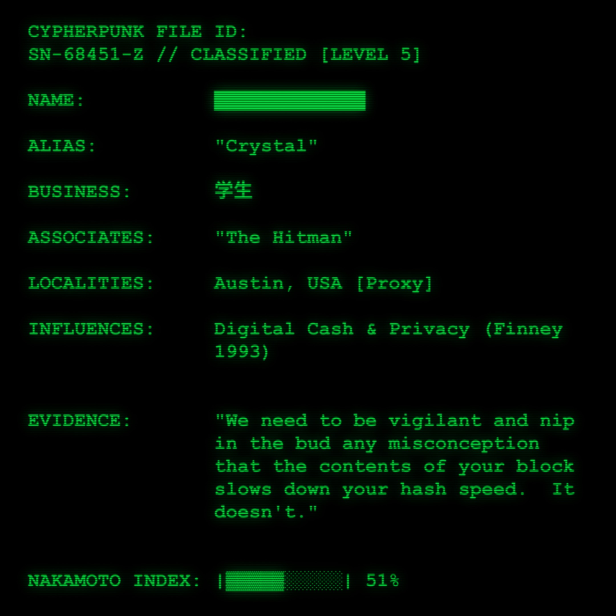 CYPHERPUNK FILES token #33 for Crystal