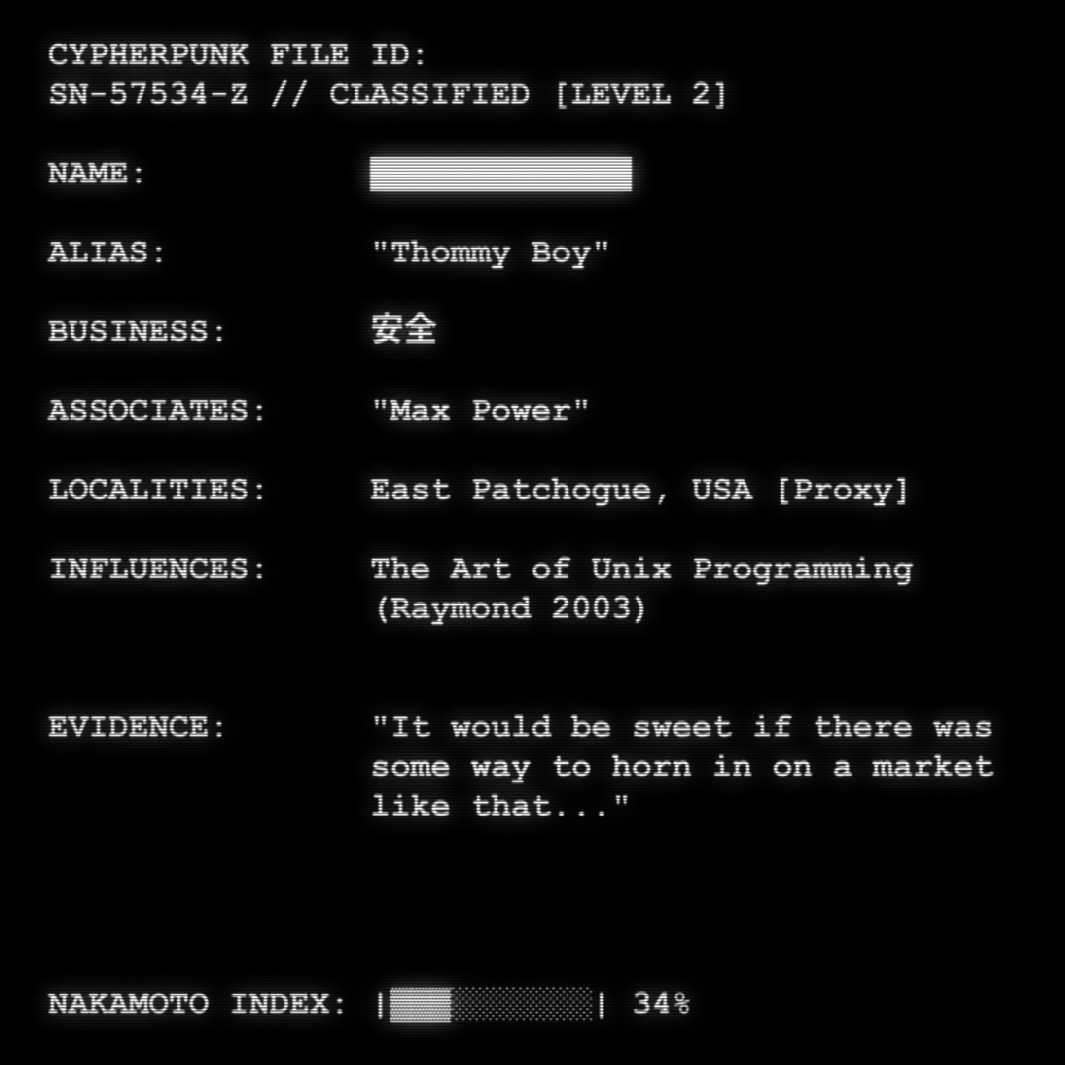 CYPHERPUNK FILES token #38 for Thommy Boy