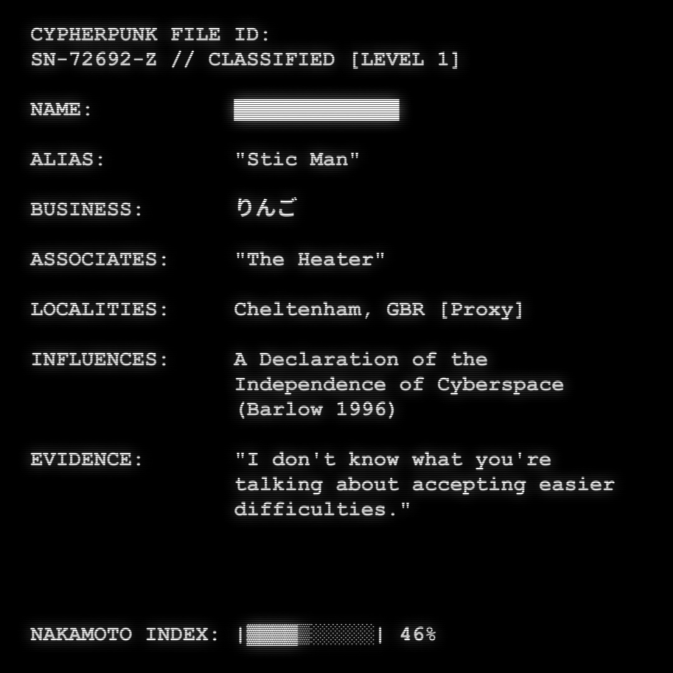 CYPHERPUNK FILES token #62 for Stic Man