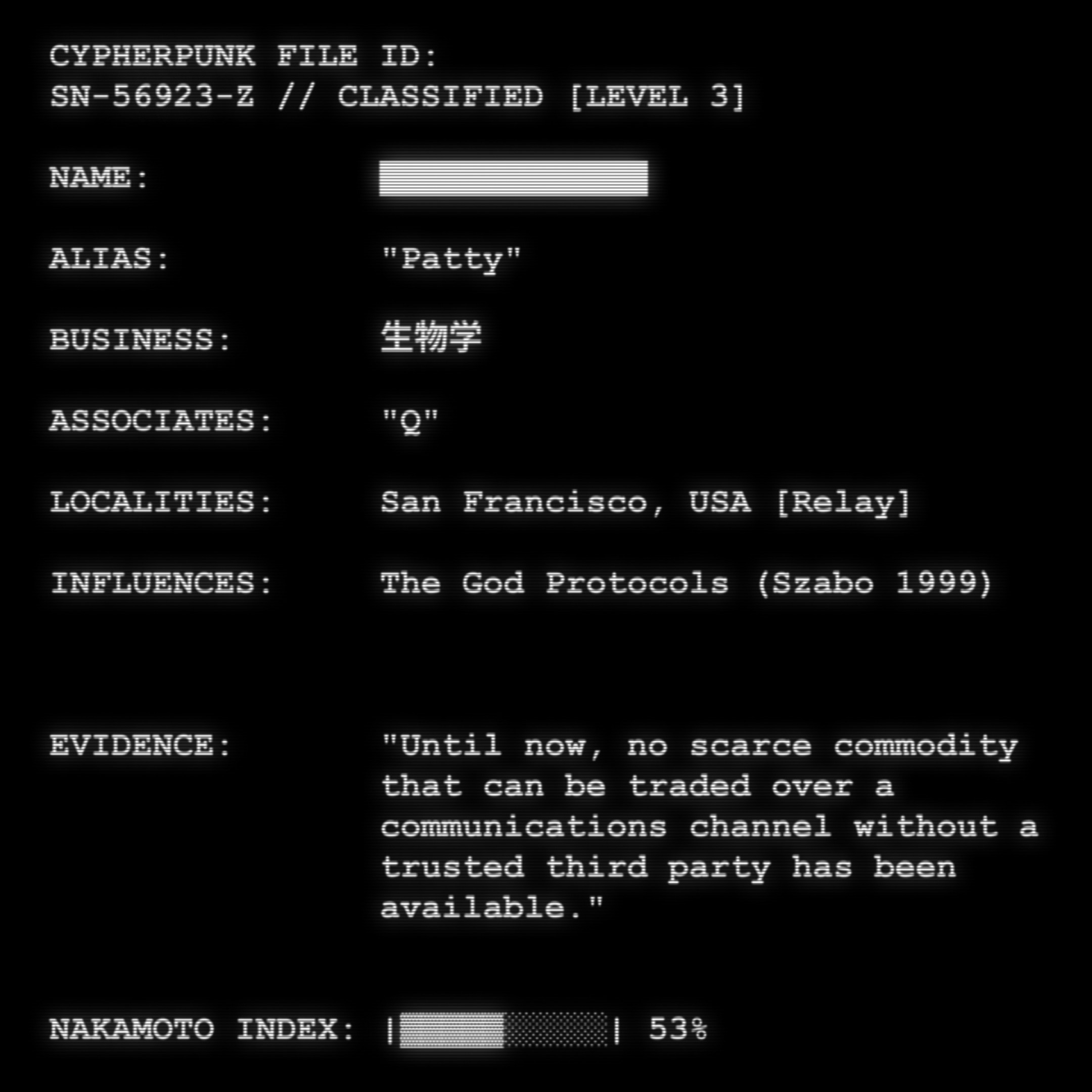 CYPHERPUNK FILES token #65 for Patty